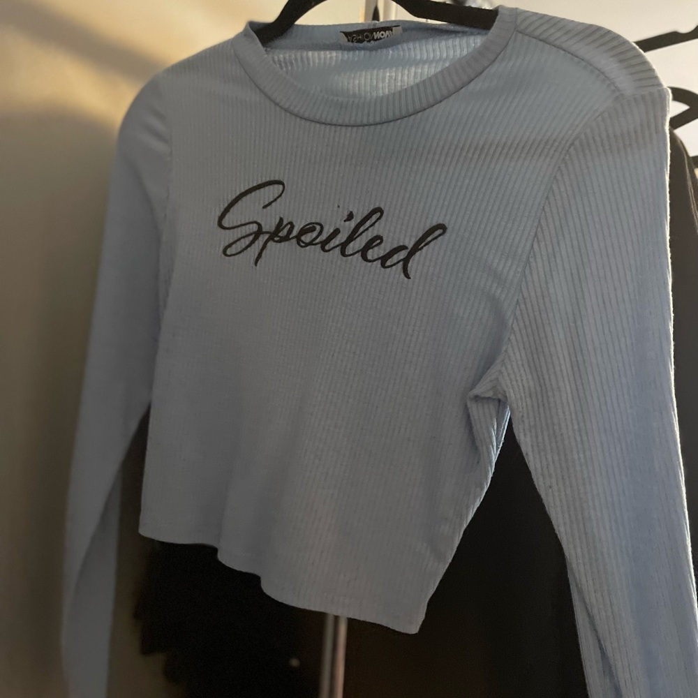 Spoiled Ribbed Long Sleeve Top - Light Blue